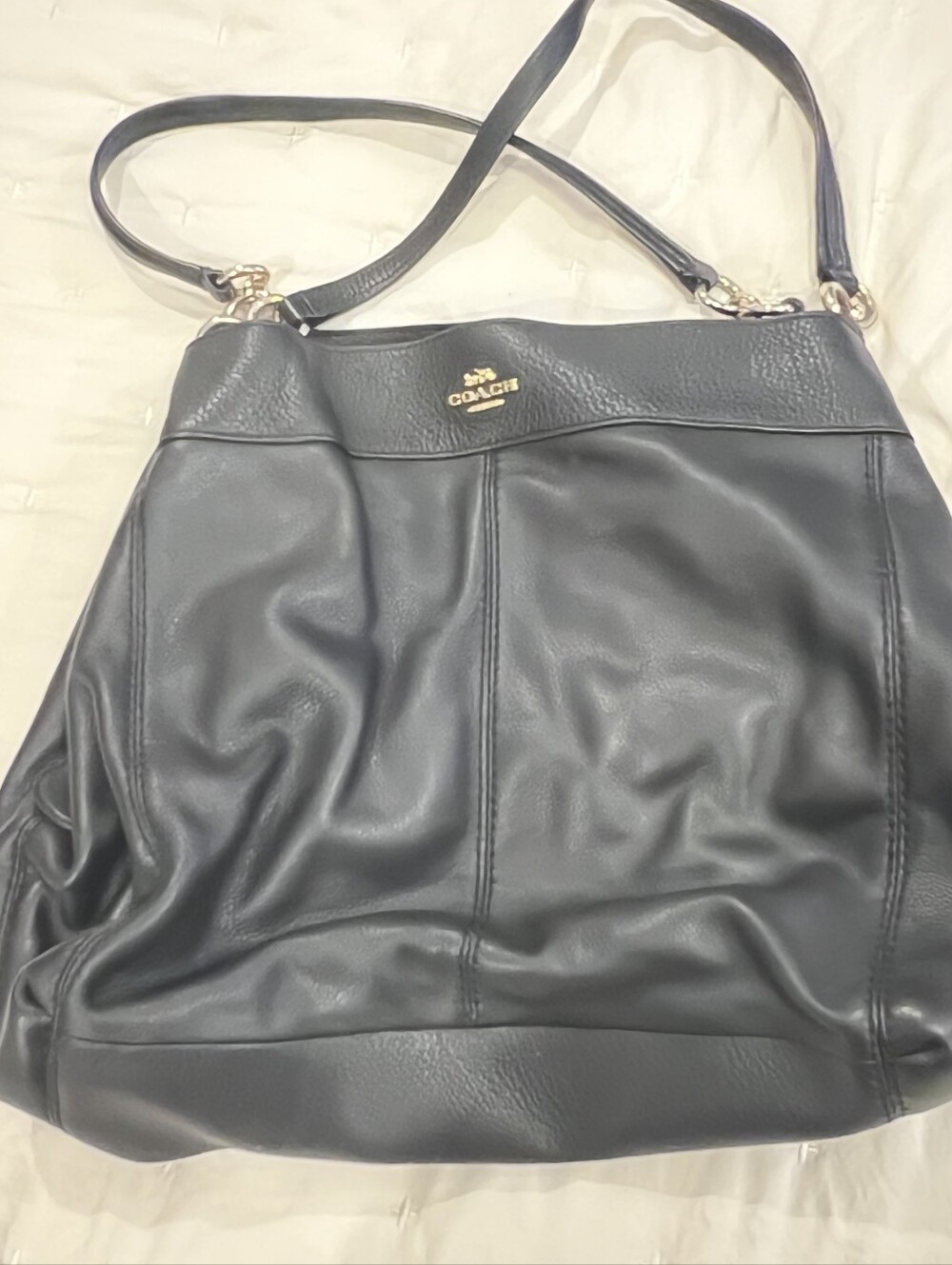 Coach Black Leather Shoulder Bag with Gold Logo